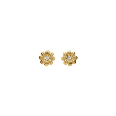 Boucles d'oreilles tige acier dore fleur oxydes blancs sertis
