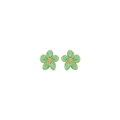 Boucles d'oreilles tige acier doré stella mia nacré vert fleur 30mm