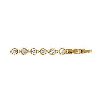 Bracelet acier doré rivière oxydes ronds blancs sertis 17.5+1.5cm double fermoir