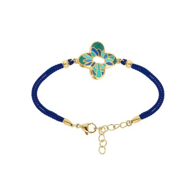 Bracelet acier doré Stella Mia forme fleur 16mm résine vert et bleu cordon bleu royal 16+3cm