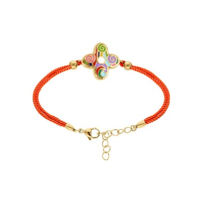 Bracelet acier doré Stella Mia forme fleur 16mm résine multi couleur cordon orange 16+3cm