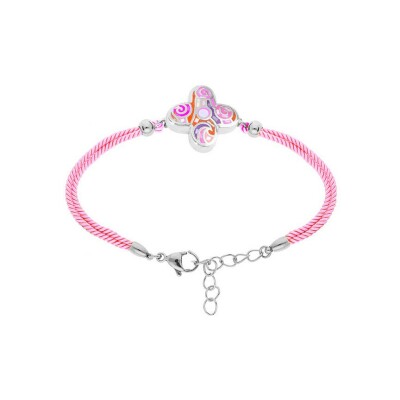 Bracelet acier Stella Mia forme fleur 16mm résine rose cordon rose 16+3cm