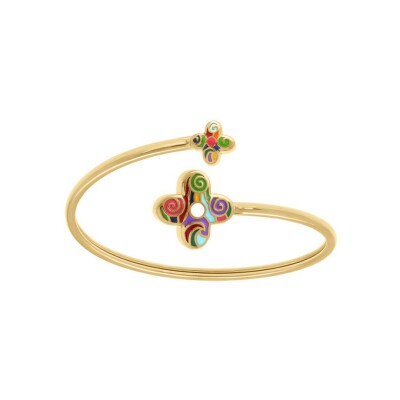 Bracelet acier doré Stella Mia jonc flexible forme fleur 16mm et 9mm résine multi couleur
