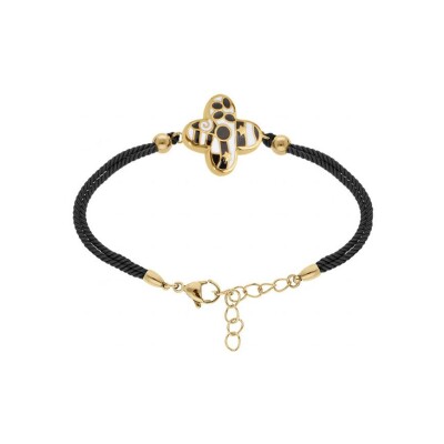 Bracelet acier doré Stella Mia 16mm résine blanche et noire cordon noir 16+3cm