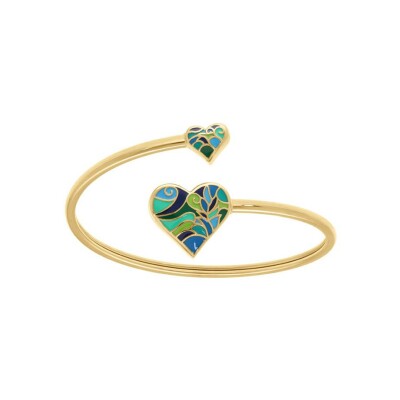Bracelet acier Stella Mia jonc flexible forme coeur 17mm et 9mm résine bleu et vert