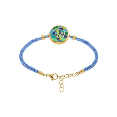 Bracelet acier doré Stella Mia 15mm résine vert et bleu cordon bleu 16+3cm