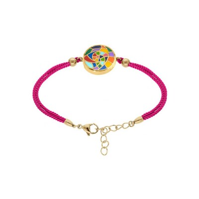 Bracelet acier doré Stella Mia 15mm résine multi couleur cordon rouge 16+3cm