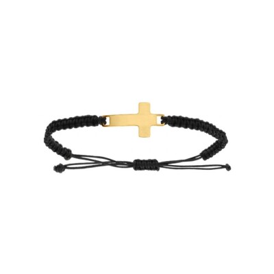 Bracelet acier doré croix 25mm cordon noir coulissant