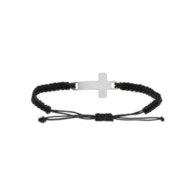 Bracelet acier croix 25mm cordon noir coulissant