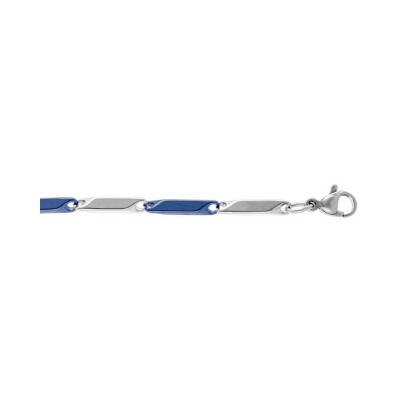 Bracelet acier et pvd bleu maille rectangle 20cm réglable
