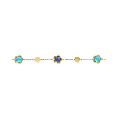 Bracelet acier doré pastilles fleur et oxydes forme fleur bleu clair 16+3cm