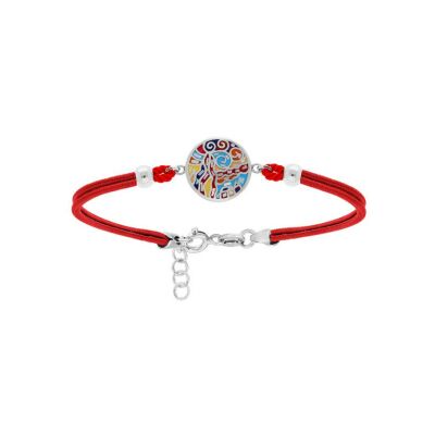 Bracelet acier Stella Mia motif rond multicolore avec nacre cordon rouge 16+3cm