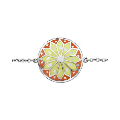 Bracelet acier motif rond Stella Mia dégradé jaune orange et nacre blanche 16+3cm