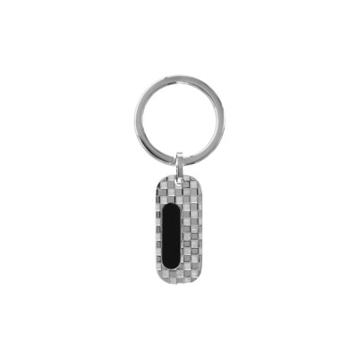 Porte clés acier rectangulaire pans arrondi damier et pvd noir
