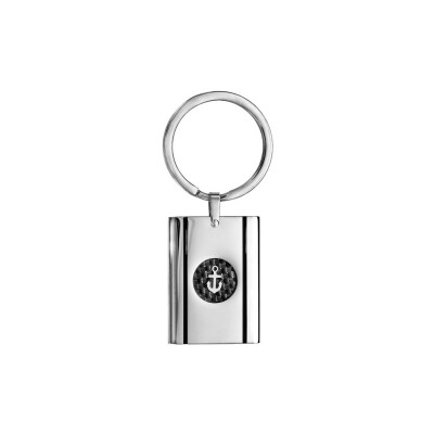 Porte clés acier rectangulaire avec carbone motif ancre marine