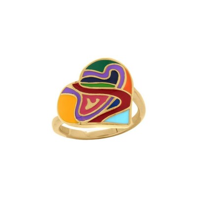 Bague acier doré Stella Mia forme coeur 17mm résine multi couleur