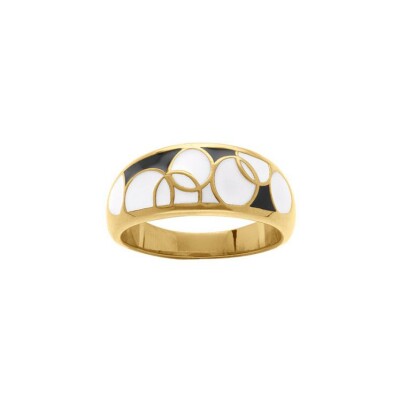 Bague acier doré Stella Mia 9mm résine blanche et noire