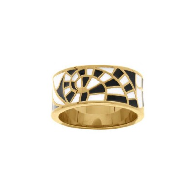 Bague acier doré Stella Mia 10mm résine blanche et noire, taille 59