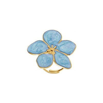 Bague acier doré Stella Mia nacré bleu ciel fleur 30mm