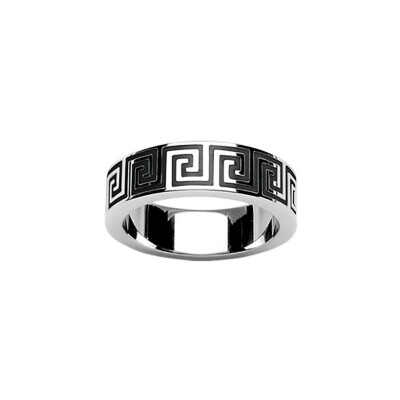 Bague acier anneau motif grec noir
