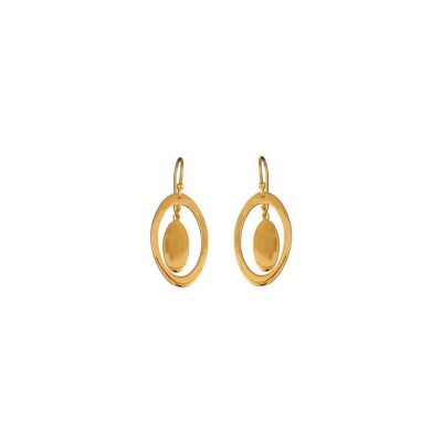 Boucles d'oreilles 2 ovales pendants fermoirs crochet plaqué or