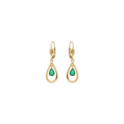 Boucles d'oreilles dormeuse plaqué or ovale oxyde vert