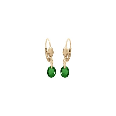 Boucles d'oreilles dormeuse plaqué or goutte oxyde facetté vert foncé