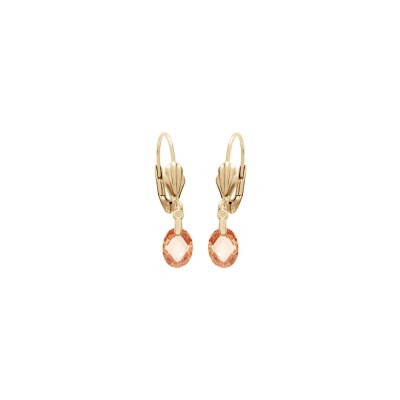 Boucles d'oreilles dormeuse plaqué or goutte oxyde facetté orangé