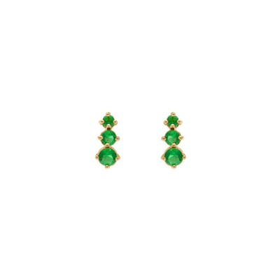 Boucles d'oreilles tige plaqué or 3 oxydes vert