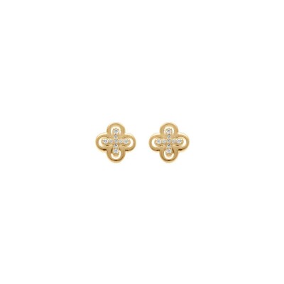Boucles d'oreilles tige plaqué or fleur oxydes blancs