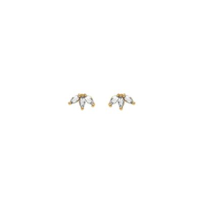 Boucles d'oreilles tige plaqué or 3 navettes oxydes blancs