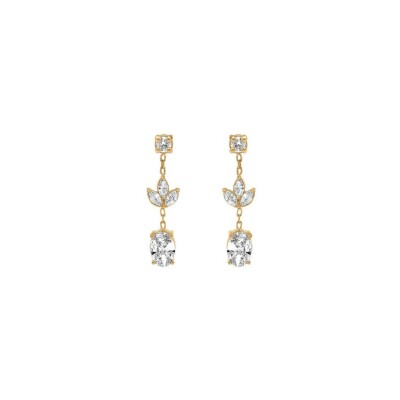 Boucles d'oreilles tige plaqué or pendante pétales oxydes blanc