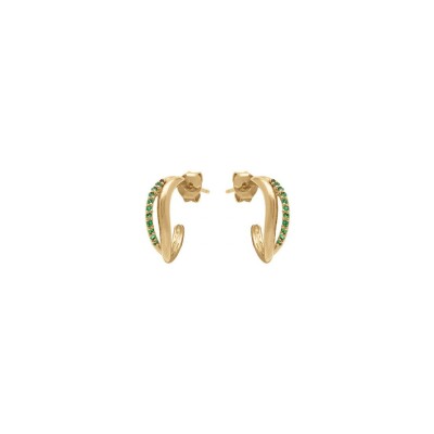 Boucles d'oreilles tige plaqué or vague oxydes vert