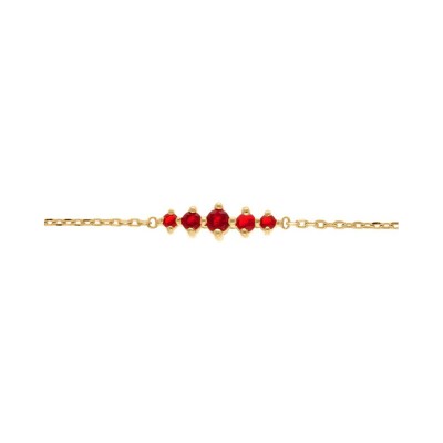 Bracelet plaqué or oxydes rouge horizontal 15.5+2.5m