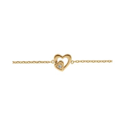 Bracelet plaqué or coeurs oxydes blancs 15.5+2.5cm