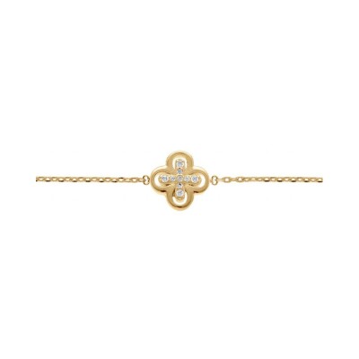 Bracelet plaqué or fleur oxydes blancs 15.5+2.5cm