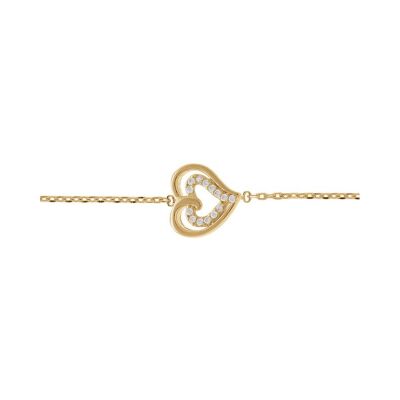 Bracelet plaqué or double coeur oxydes blancs 15.5+2.5cm