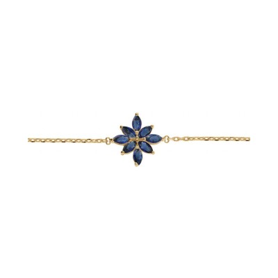 Bracelet plaqué or fleur oxydes bleu 15.5+2.5cm