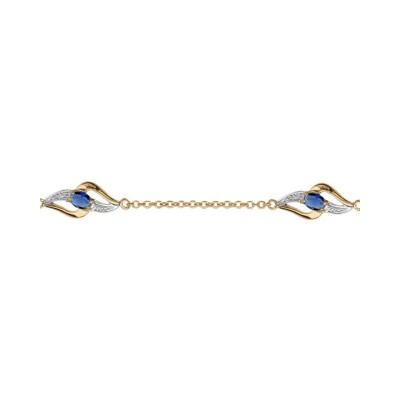 Bracelet plaqué or 3 motifs pierres bleues synthétique 16+3cm