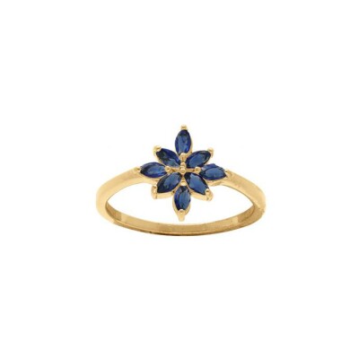 Bague plaqué or fleur oxydes bleus, taille 54