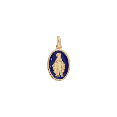 Pendentif plaqué or ovale miraculeuse fond bleu foncé