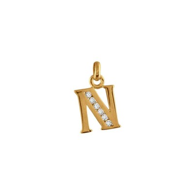Pendentif plaqué or initiale N oxydes de zirconium