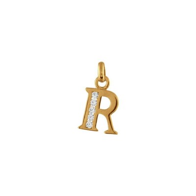 Pendentif plaqué or initiale R oxydes de zirconium