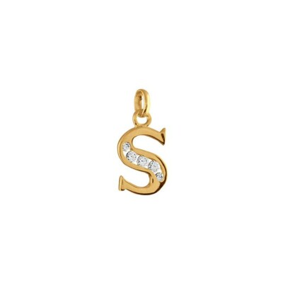 Pendentif plaqué or initiale S oxydes de zirconium