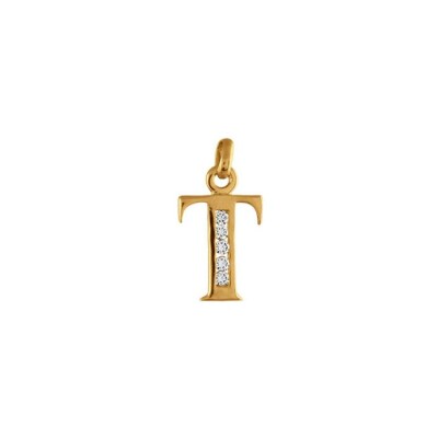 Pendentif plaqué or initiale T oxydes de zirconium