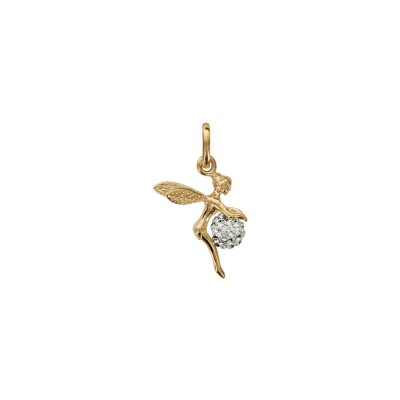 Pendentif plaqué or fée boule strass blanc