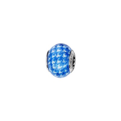 Charms coulissant argent rhodié murano véritable bleu motif vichy