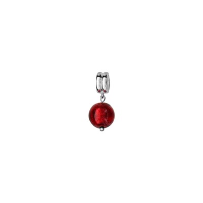 Charms coulissant argent rhodié murano suspendu rouge