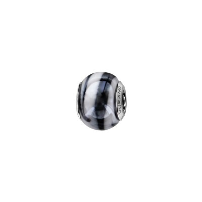 Charms coulissant argent rhodié murano nacré gris et blanc