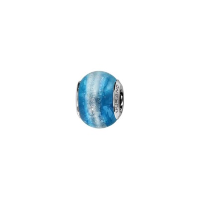 Charms coulissant argent rhodié murano bleu nacré